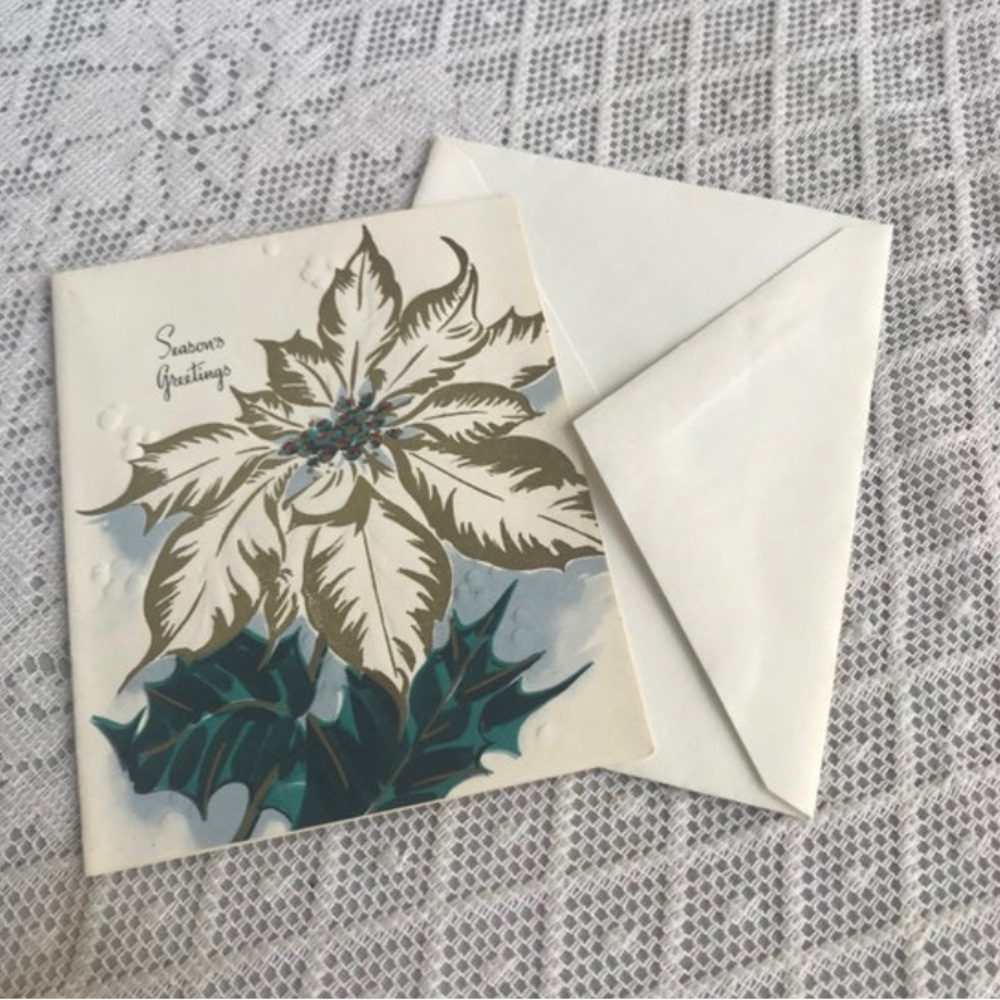 Vintage Poinsettia Christmas Card